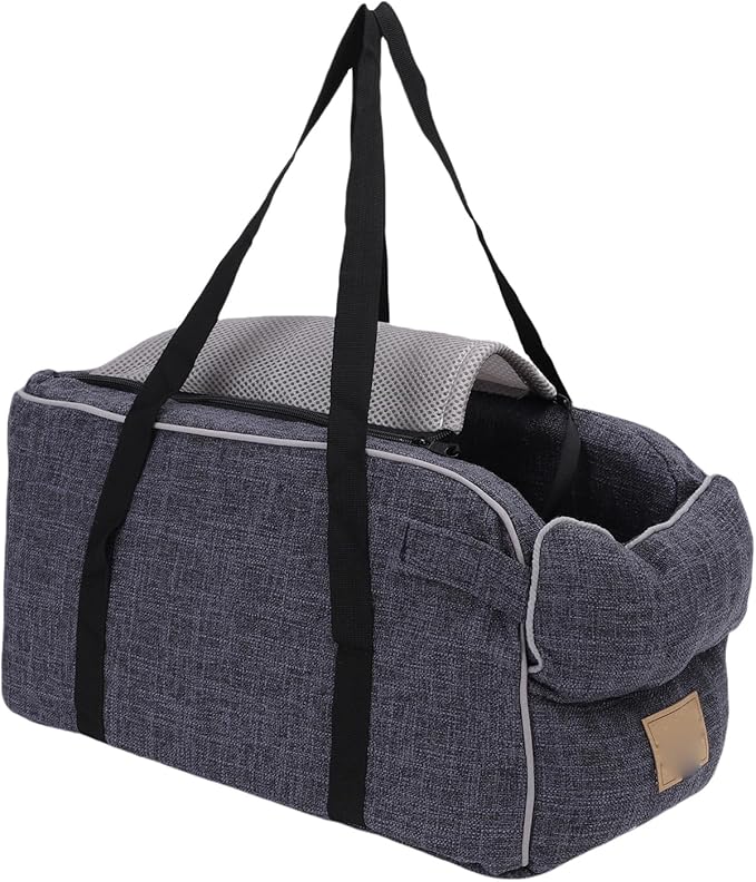Center Console Dog Car Seat, Dogs Armrest Booster Seat with Portable Handle Design, Linen Fabric, Suitable for Travel Camping