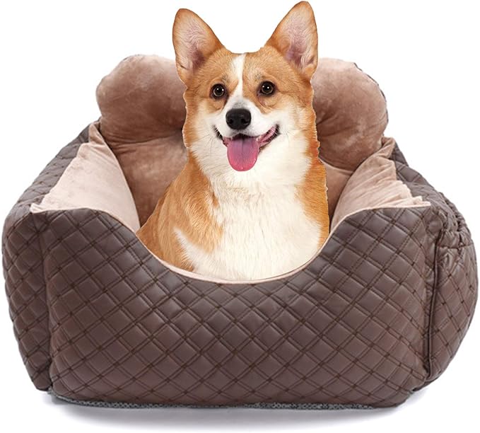 Dog Car Seat Puppy Booster Seat Detachable Non-Slip Dog Travel Car Carrier Bed Safety Seats with Storage Pocket and Clip-On Safety Leash with Removable Washable Cover for Small Dogs Or Cats