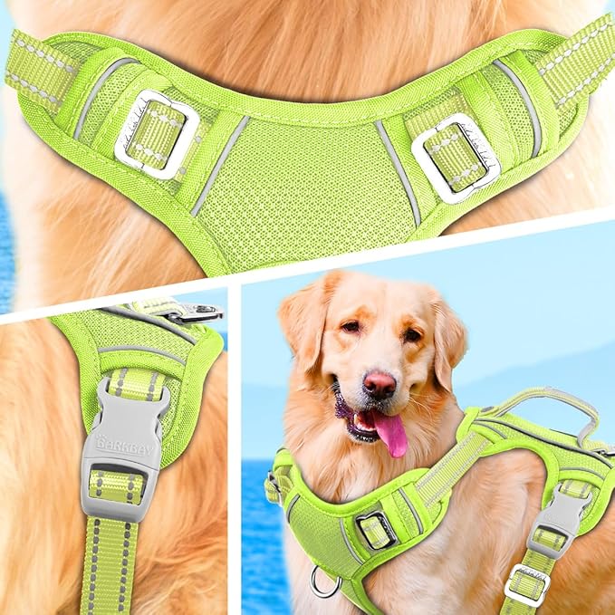 BARKBAY No Pull Dog Harness Large Reflective Dog Harness with Front Clip and Easy Control Handle for Walking Training Running with ID tag Pocket(Sunlight,L)