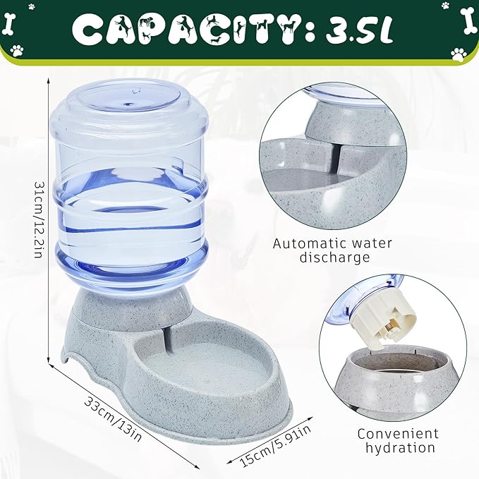 Automatic Dog Feeder and Water Dispenser Set, 25 Lbs Galvanized Gravity Outdoor Cat Food Feeder Large Capacity 3.5 L Indoor Animal Pet Water Drinking Dispenser Station