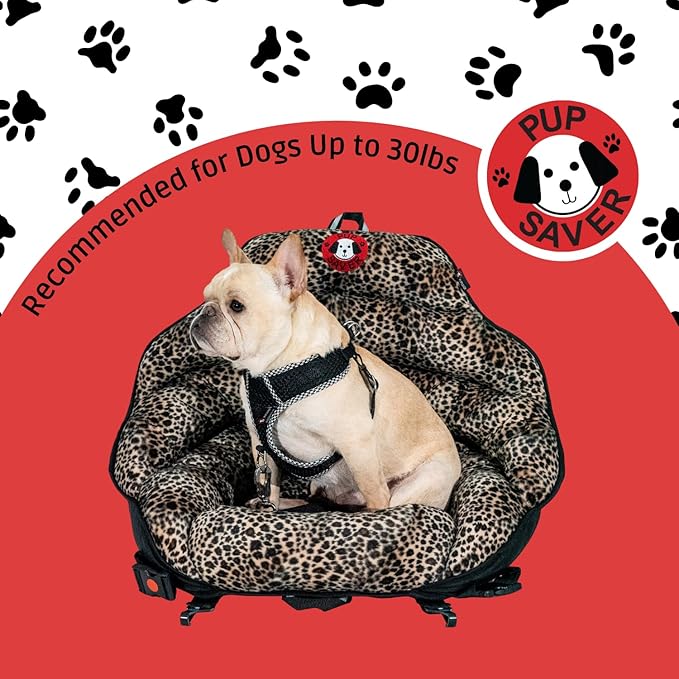 PupSaver Dog Car Seats for Small and Medium Dogs | Travel Booster Pet Seat | Crash-Tested Dog Bed for Cars | Compatible with Seat Belt Harness | Ideal for Dogs Up to 30lbs (Leopard with Black Trim)