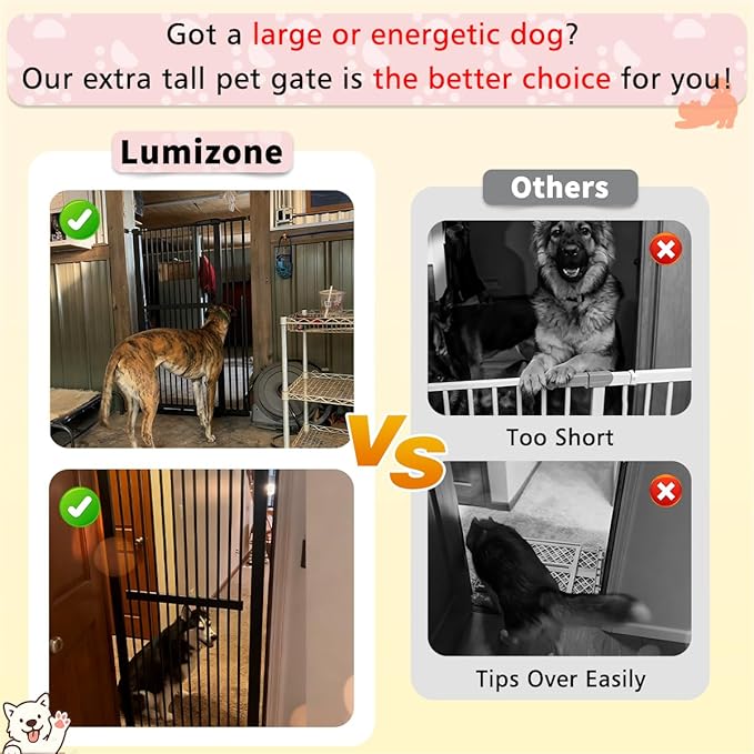 Lumizone Extra Tall Cat Gate 61.02" High Pressure Mounted Extra Wide 38.39"-42.51" (17Sizes) 1.37" Gap No Drilling Auto-Close Tall Pet Gate for Dogs (Black, 38.39"-42.51" W)
