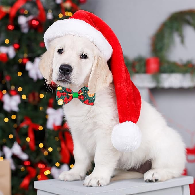 Eccliy 120 Pcs Christmas Dog Bow Tie Collar Bulk Christmas Dog Neck Ties Xmas Adjustable Pet Bowties Santa Claus Snowman Pattern Cat Collar Bow for Large Medium Small Pet Holiday Party Decoration