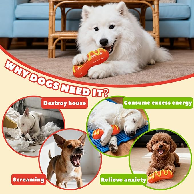 Dog Chew Toys,Interactive Dog Toys to Keep Them Busy,Hot Dog Tough Toys for Training and Cleaning Teeth,Rubber Dog Toys for Aggressive Chewers,Indoor Outdoor Play for Dogs,Dog Birthday Gift