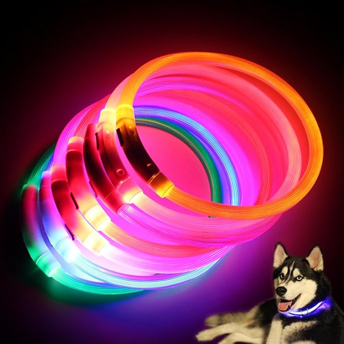 Rechargeable LED Night Flashing Luminous USB Charging Pet Dog Puppy Neck Collar Blue 35cm