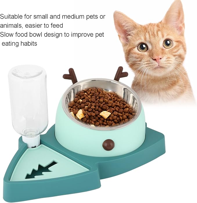 Raised Cat Dog Bowls, Pet Food Feeder and Automatic Water Dispensers Set with Detachable Stainless Steel Bowl, Elevated Tilted Pet Water and Food Feeder Set for Cats Dogs Kitten