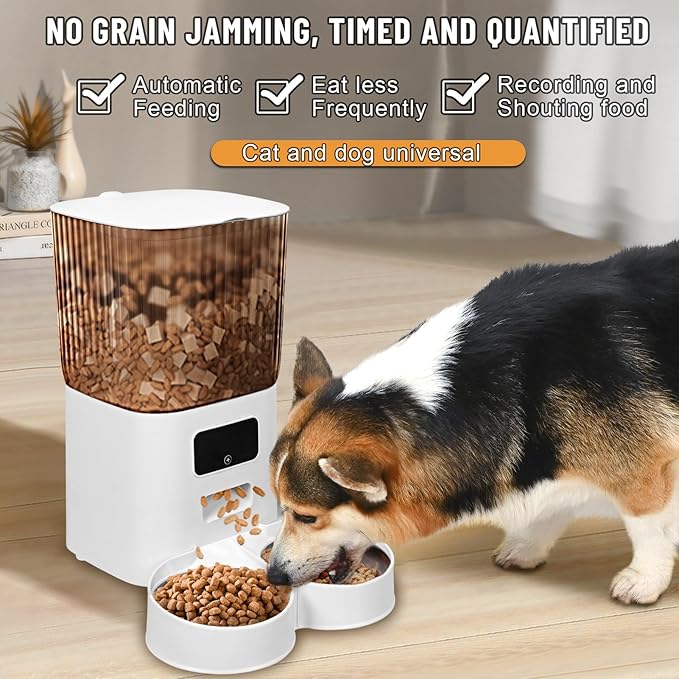 Smart Pet Feeder with Dual Bowls,WiFi APP Remote Control 5L Transparent Storage Bucket Automatic Cat Food Dispenser, Timed Quantitative Battery and USB Power Supply Dog Feeder 1 Set