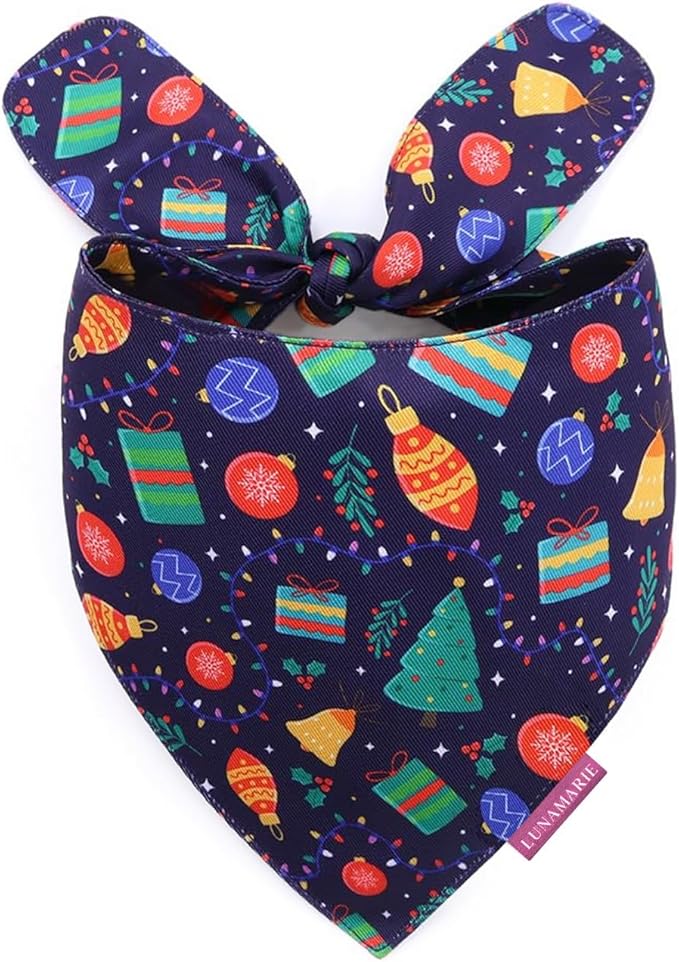 LunaMarie - Luxury Pet Birthday Bandanas -Premium & Silky Poly Fabric | 100% Handmade | Custom Shape Dual Layered (Christmas Tree, Large)