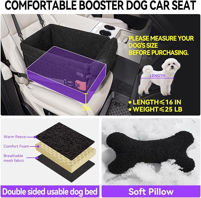 Dog Car Seats for Small Medium Dogs,PU Leather Car Seat Boosters,Foldable Puppy Cat Carseats (Black, Small Dog)