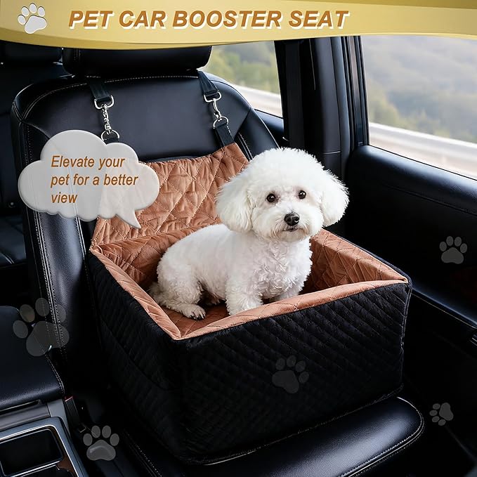 Memory Foam Dog Car Seat for Small/Medium Dogs,Travel Booster Seat for Dogs up to 35 lbs, Washable Removable Cover & Storage Pockets, Comfortable & Safe Car Seat for Pet Travel