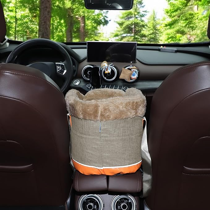 Console Dog Car Seat - Portable Booster for Small Pets, Detachable Washable Front Seat, for Cats and Dogs, Khaki