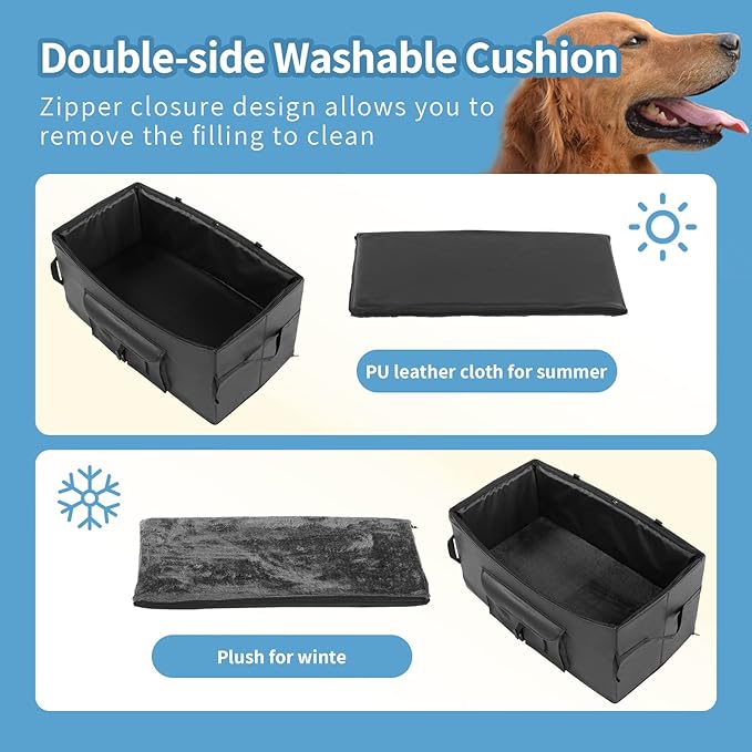 Dog Booster Seat for 2 Small/Medium Dogs, Dog Car Seat with 2 Safety Belt, Upgraded/PU Leather/Waterproof/Anti-Odour Puppy Car Seat