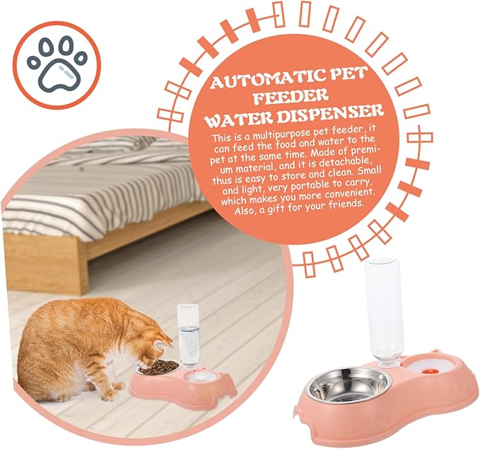 1 Set Automatic Pet Feeder and Water Dispenser Detachable Dual Bowls for Dogs and Cats Easy Cleaning Transparent Design for Busy Pet Owners