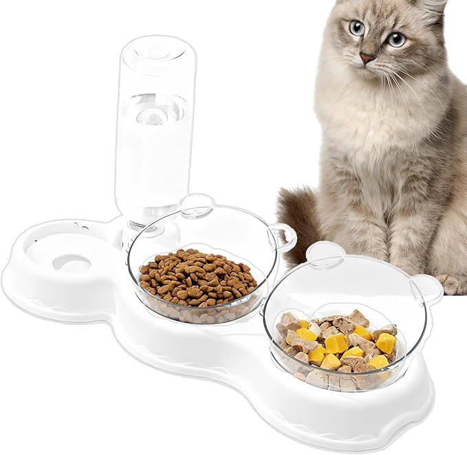 Dog Waterer Bowl - Automatic Waterer for Pets with Food Bowl | Pp+pc Durable Material, Easy Fill Design with Large Capacity, Suitable for Small Medium Large Dogs Cats Kittens Bunnies Indoor Daily Use
