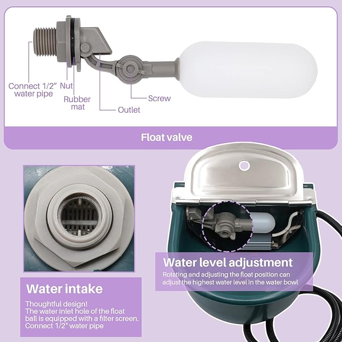 Heated Water Bowl for Outdoor Cats & Dogs, Automatic Winter Pet Bowl Ice Free & BPA Free, Heated Dog Water Bowl with Thermostatic Control, Anti Chew Cord for Chicken Pet