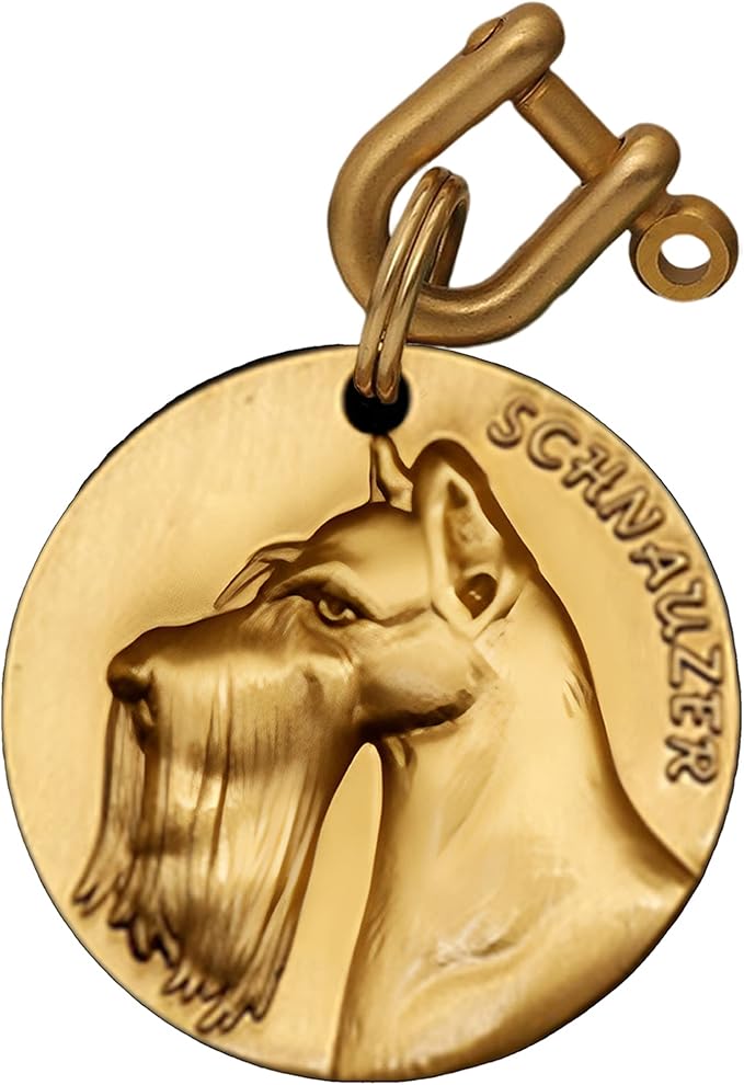 Vintage Pure Copper Pet ID Tags,Personalized Dog Tags,Three-Dimensional Relief Pet Pattern,Lettering on The Front and Back,Custom Pet Tags (C02-Schnauzer)