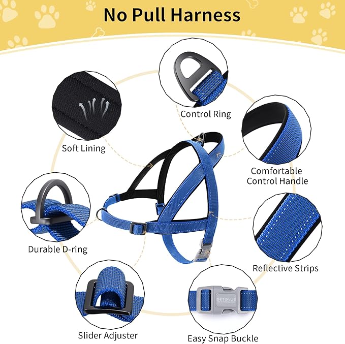 No Pull Dog Harness, Reflective Puppy Harness with Soft Padded Handle, Escape Proof/Quick Fit Adjustable Pet Harness for Small Medium Large Dogs, Easy for Training Walking (Blue, XS)