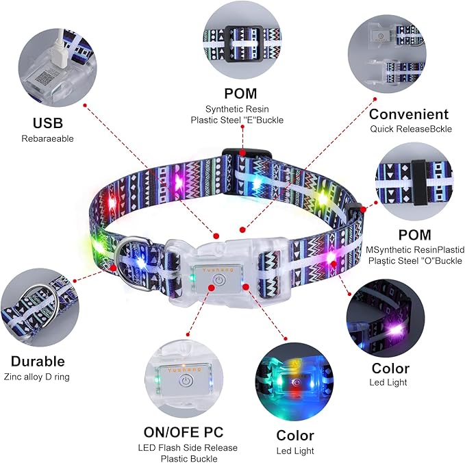 Light Up Dog Collars,LED Dog Collar Rechargeable Waterproof,2-in-1 Buckle Type Glow Collar for Medium Large Dogs- M(10-17 * 0.98 inch can be Crop