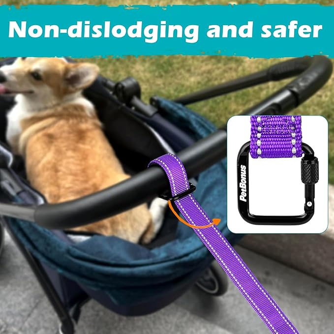 PetBonus Dog Leash Wrist Strap, Safety Strap for Retractable Leash, Lockable Reflective Short Dog Walking Lead with Adjustable Soft Padded Handle, Extra Layer Security for Pet Stroller (Purple)