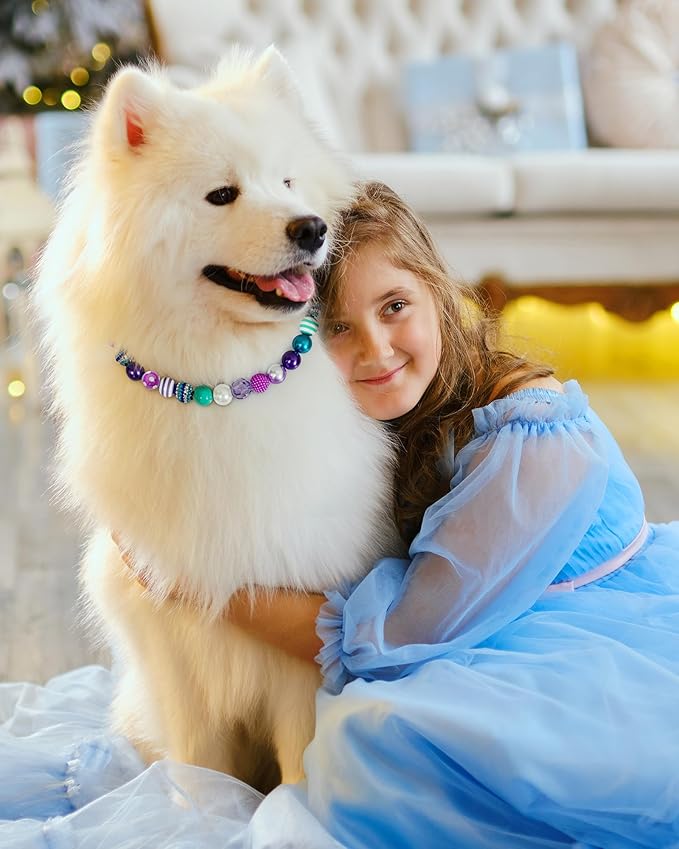 KUDES Bubblegum Dog Collar Necklace- Mermaid-Inspired 20mm Chunky Beads | Adjustable Rhinestone Pearl Collar for Medium & Large Dogs | Glamorous Party Daily Wear Accessory