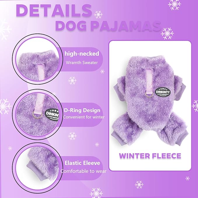Dog Sweaters for Small Dogs Puppy Pjs Fleece Dog Pajamas Winter Warm Doggie Sweater Thermal Stretchy Jumpsuit Pet Clothes Outfits Cat Apparel (Purple, XX-Small)