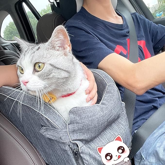 Pet Car Booster Seat,Cat and Dog car seat Cushion,Small Dogs Armrest Booster Seat for Car,with Safety Tethers,for Small Pets Up to 12 Lbs,Non-Slip Base