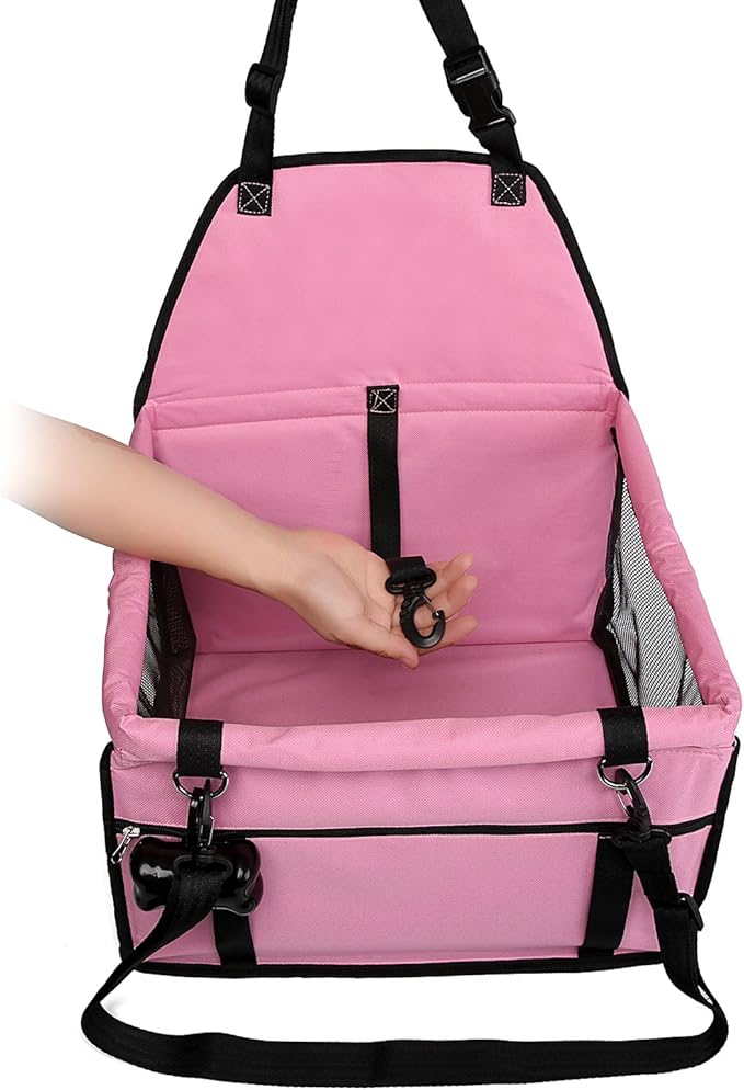 NO Collapse Dog Car Booster Seats Safety Seat Car Seat Cover with Dog Seat Belt Non Slip Carrier,Waterproof, Breathable, Portable, Foldable for Small Pets Animals Cat Puppy Pink