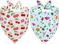 Floral Dog Bandanas 2-Pack for Medium to Large Dogs 14-18" Neck - Reversible Plaid Scarf, Pink Green Pet Accessory for Spring Summer