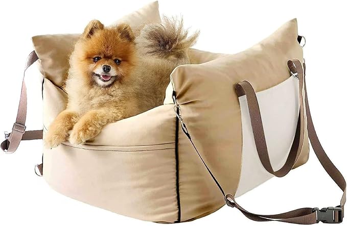 Dog Booster Car Seat for Dogs Up to 25 Pounds, Safe Pet Car Seat with Non-Slip Bottom, Travel Booster Dog Car Bed, Easy to Install, Fully Removable and Washable(Brown)