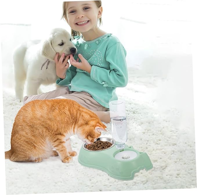 Happyyami 1set Automatic Pet Feeder Dual Food and Water Bowls Convenient Feeding for Busy Pet Owners Base Smooth Design for Cats and Dogs