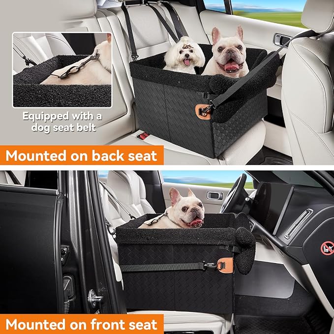Dog Car Seat for Small Dogs,PU Leather MediumPet Car Seat Boosters,Puppy Cat Carseats with Washable Removable Cover(Black, Medium)
