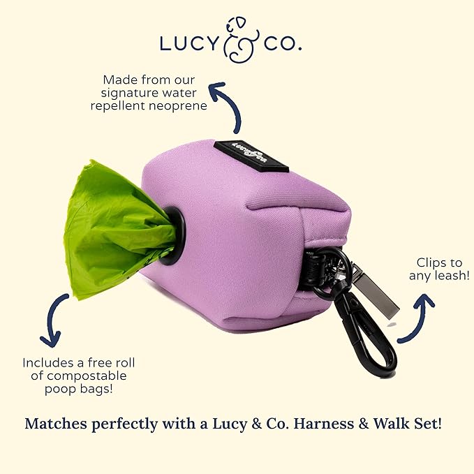 Lucy & Co. Dog Poop Bag Holder - Leak Proof Dispenser with Leash Attachment - Easy Refills - Hygienic Pet Poop Pickup-Purple