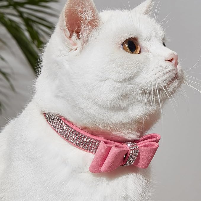 Rhinestone Dog Collar with Bowknot Adjustable Pink Pet Neck Ring Xs 30×1.5cm for Small Cats and Dogs Training Accessories
