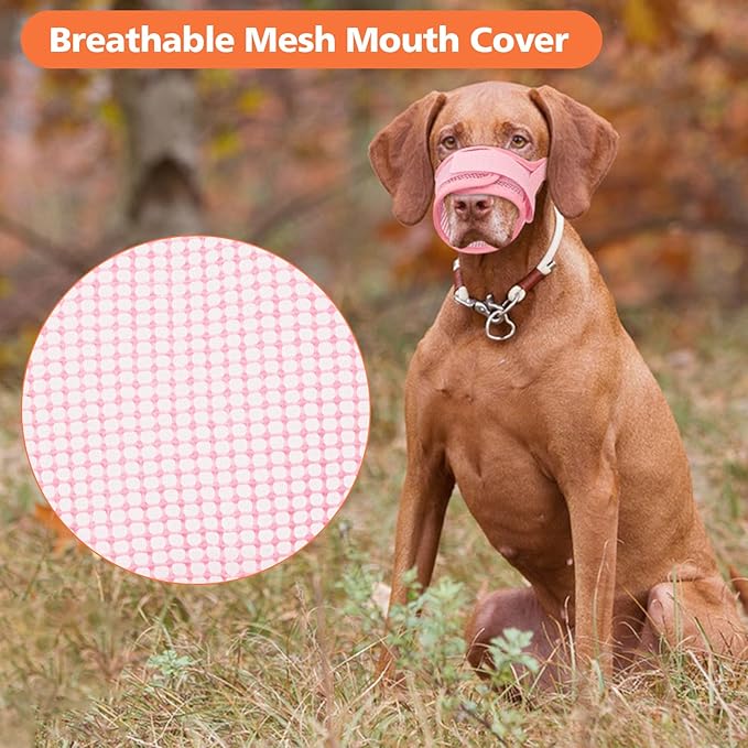 Coppthinktu Soft Dog Muzzle, Breathable Mesh Muzzle for Small Medium Large Sized Dog Mouth Cover, Adjustable Muzzles to Prevent Biting Barking Dogs Mouth Cover Allows Drinking (Pink XXL)