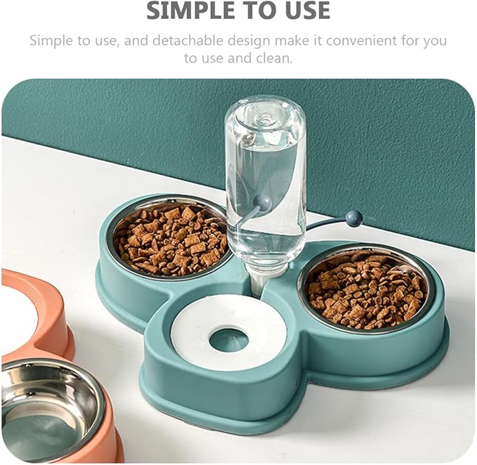 Luxshiny Automatic Pet Feeder Waterer with 720ml 304 Stainless Steel Bowls Anti-Skid Dual Dish for Household Cats and Dogs Indoor Feeding