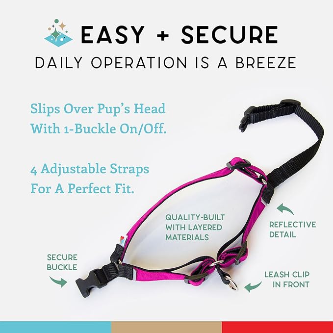 Wildebeest No Pull Dog Harness | Comfortable Training Harnesses | Effective No Pull Harness Design | Ideal for Large Sized Dog | 4-Point Adjustable(XL - 30~36 inch Girth, Fuchsia)