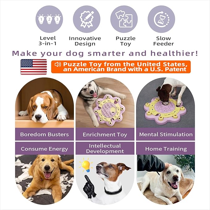 KADTC 3 Levels of Step-by-Step Challenge,Beginner to Advanced Dog Puzzle Toys,U.S. Brand,Design Treat Puzzles for Small Medium Large Dogs Mental Stimulation Enrichment Food Slow Feeder Puppy Pink Toy