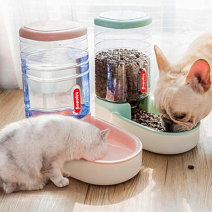 Automatic Feeders and Waterer Dog Cat Food Feeder Water Dispenser Gravity Food and Water Dispenser Automatic Food Dispenser for Small Large Pets Pink