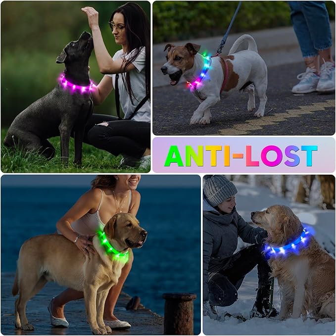 BSEEN Light Up Dog Collar - Silicone LED Dog Collar, Cuttable Lighted Puppy Collar, Glowing Dog Walking Lights for Small Medium Large Collars (Mix Color)