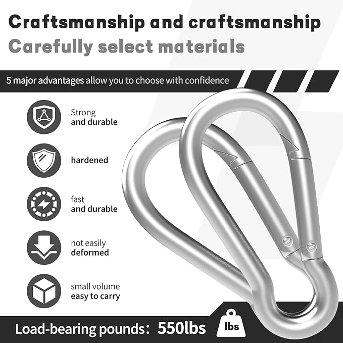 Carabiners Clip Spring Snap Hook,Heavy Duty Galvanized Steel Carabiner,Safety Quick Links Snap Hooks,Spring Clips for Swing Hammock Camping Keychain Outdoor