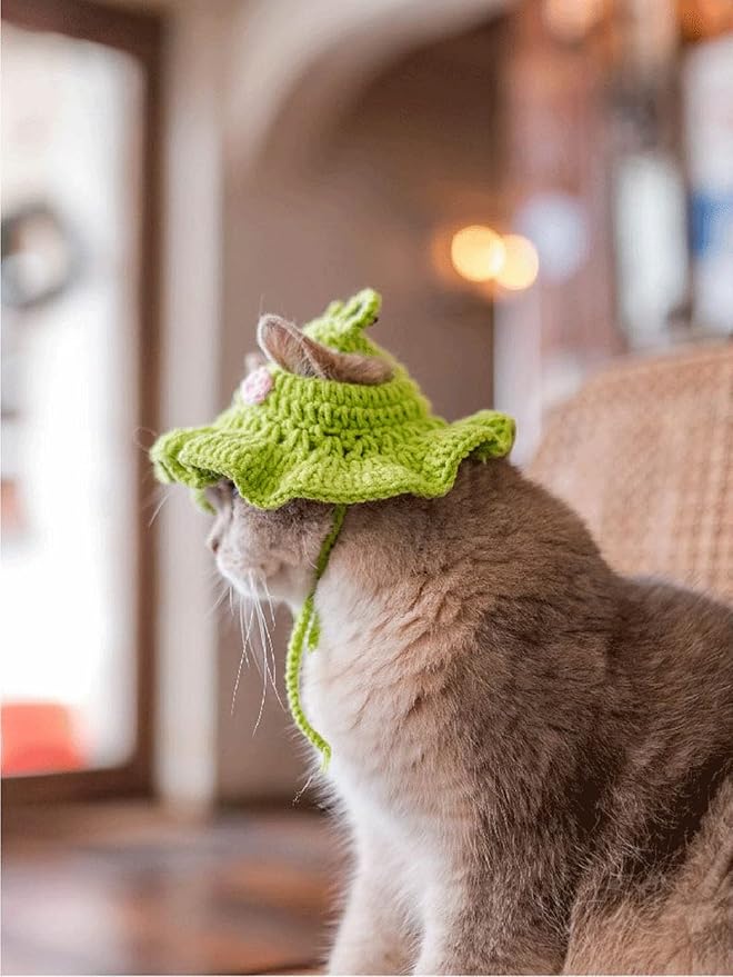 QWinee Cartoon Design Knit Cute Dog Cat Rabbit Hat Halloween Christmas Party Costume Head Wear Accessories for Puppy Cat Kitten Small Animals Green Pink