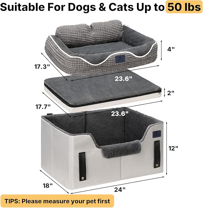Veehoo 2-in-1 Dog Car Seat & Pet Bed, Portable Dog Booster Car Seats for Medium Small Dogs, Travel Cars Seat with Safety Leash, Non-Slip Bottom & Removable Washable Cover