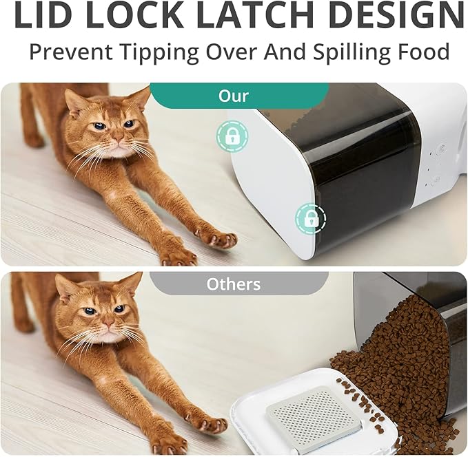 Automatic Cat Feeder, Timed Cat Feeder with APP Control,Dog Food Dispenser with Stainless Steel and Lock Lid, 30S Voice Recorder, 4L Programmable Pet Feeder,Up to 20 Portions 10 Meals Per Day