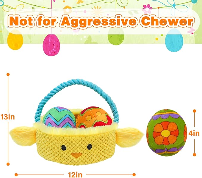 Easter Dog Toys, Easter Basket Hide and Seek Dog Toy, Squeaky Interactive Puzzle Dog Toys Built-in Crinkle Paper for Boredom and Stimulation, Easter Dog Gifts for Small and Medium Dogs