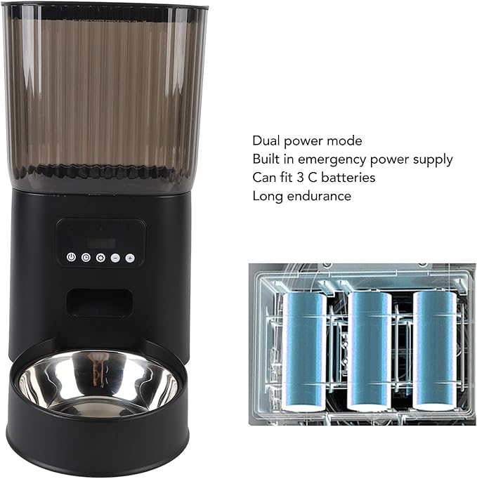 Automatic Cat Feeder, Timed Automatic Pet Feeder Cat Food Dispenser, Detachable Washable Pet Feeder with Stainless Bowl for Cat, Dog (Single Bowl)