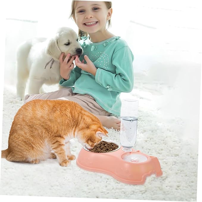 Milisten 1set Automatic Dual Pet Feeder and Water Bowl for Cats and Dogs Removable Bottle Easy to and Safe Design for Busy Pet Owners