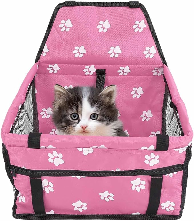 Small Dog Car Seats, Portable Puppy Dog Car Carrier, Folding Pet Car High Back Booster Seats with Adaptable Straps for Small Pets(44cm-Rose)