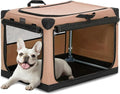 PETSFIT Portable Dog Crate, Soft Sided Dog Crate - 26 Inch Lightweight, Easy Setup, Sturdy Dog Travel Crate, Adjustable Framework with 3 Mesh Door, Collapsible Dog Kennel Khaki