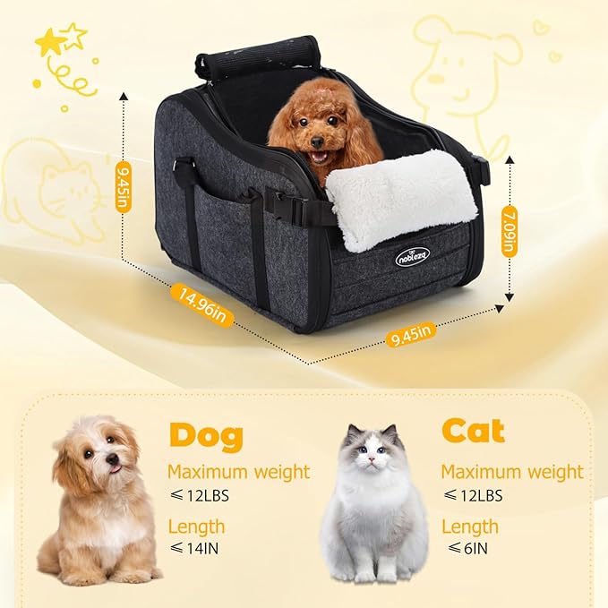 Nobleza Dog Car Seat for Center Console, Detachable Console Pet Seat for Small Puppy Cat Kitten with Safety Protective Hooks, Adjustable Straps Storage Pocket & Safety Leash for Outdoor Travel
