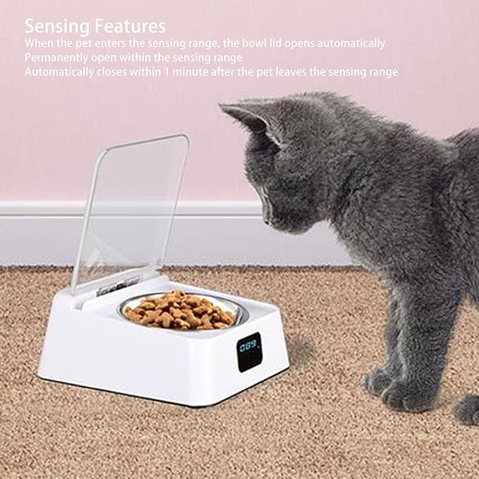 Automatic Pet Feeder, 350ML Automatic Cat Feeder Bowl, Rechargeable Automatic Cat Food Dispenser Lid Opening with Motion Detection for Small Dogs Cats